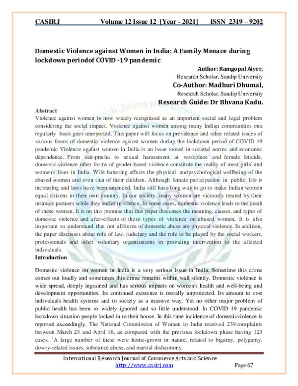 (PDF) Domestic Violence against Women in India: A Family Menace during ...
