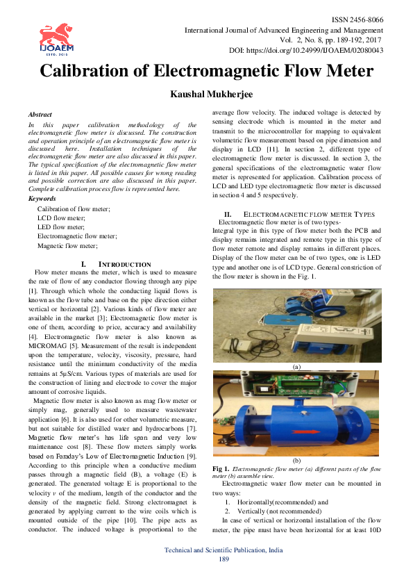 (PDF) Calibration of Flow Meter Kaushal Mukherjee