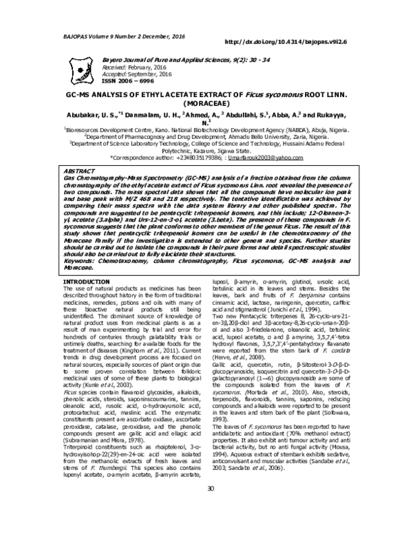 (PDF) GC-MS ANALYSIS OF ETHYL ACETATE EXTRACT OF