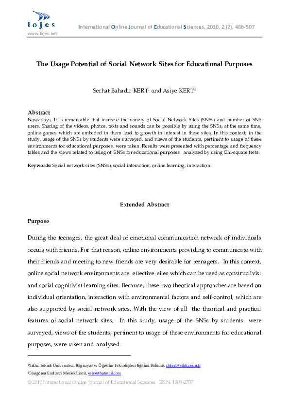 (PDF) The Usage Potential of Social Network Sites for Educational Purposes