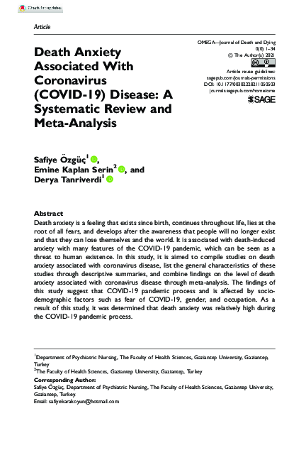 (PDF) Death Anxiety Associated With Coronavirus (COVID-19) Disease: A ...