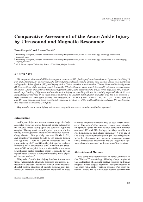 (PDF) Comparative assessment of the acute ankle injury by ultrasound ...