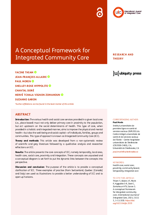 (PDF) A Conceptual Framework for Integrated Community Care