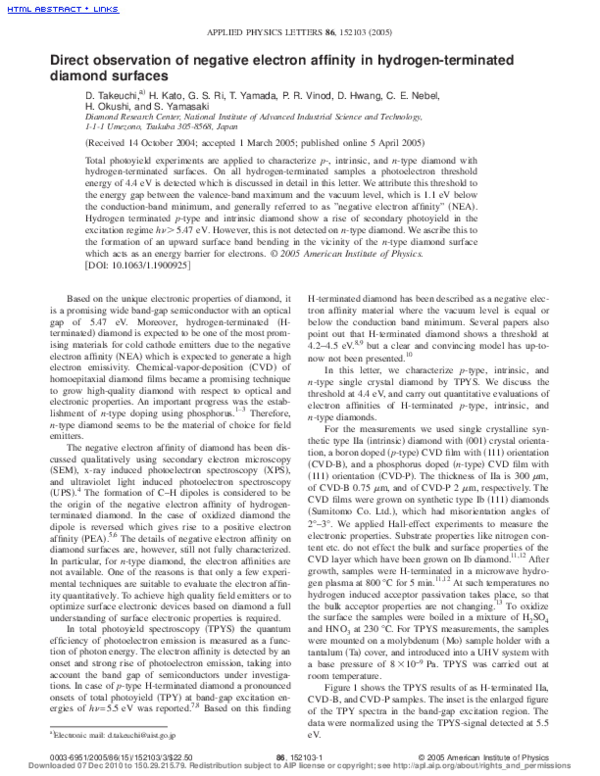 (PDF) Direct observation of negative electron affinity in hydrogen ...