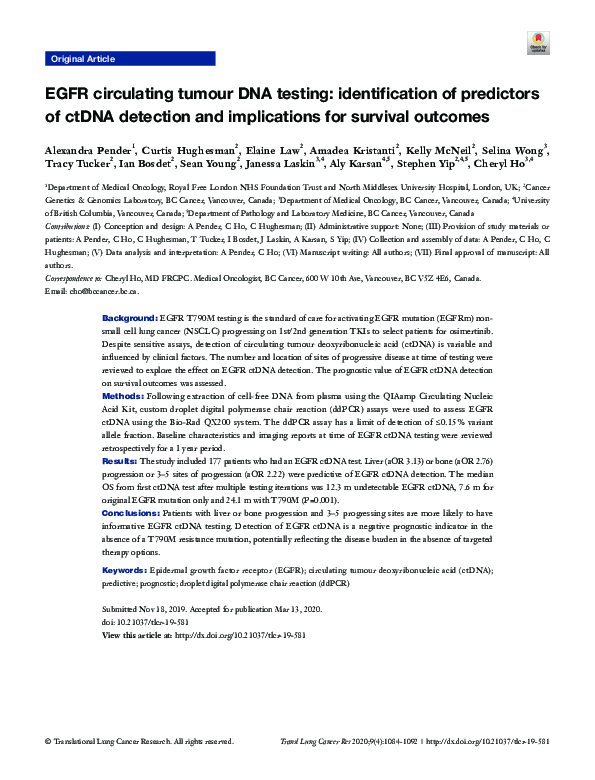 (PDF) EGFR circulating tumour DNA testing: identification of predictors ...