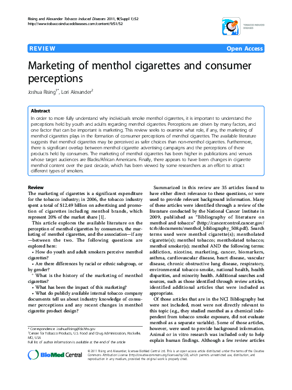 Marketing of menthol cigarettes and consumer perceptions