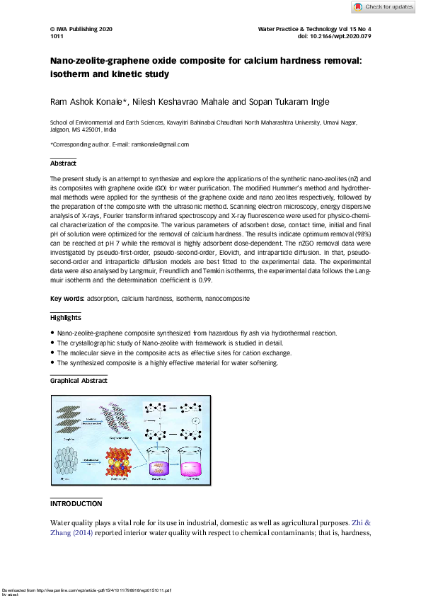 (PDF) Nanozeolitegraphene oxide composite for calcium hardness