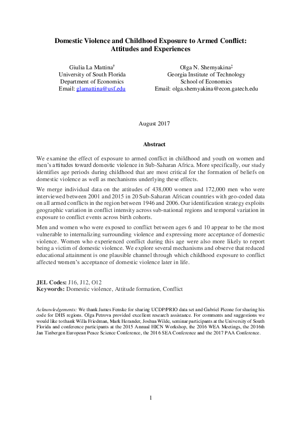 (PDF) Domestic Violence and Childhood Exposure to Armed Conflict ...