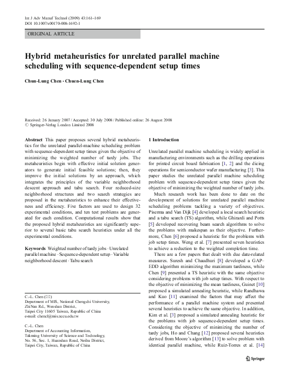 (PDF) Hybrid metaheuristics for unrelated parallel machine scheduling ...