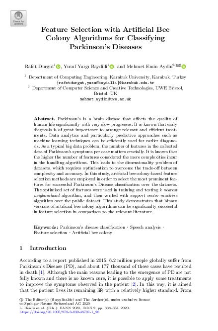 (PDF) Feature Selection with Artificial Bee Colony Algorithms for ...
