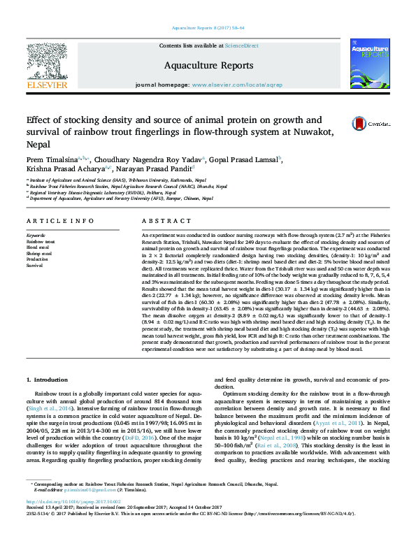 (PDF) Effect of stocking density and source of animal protein on growth ...