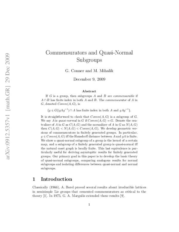 (PDF) Commensurators and Quasi-Normal Subgroups
