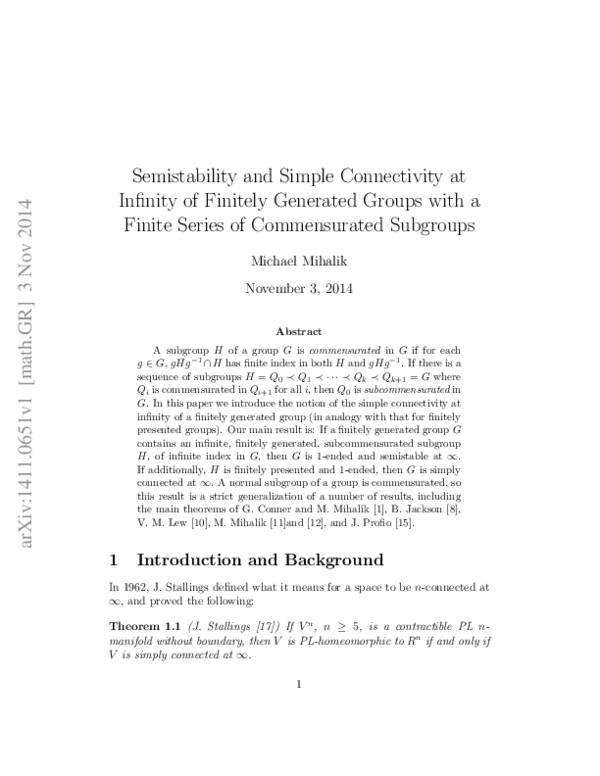 (PDF) Semistability and Simple Connectivity at Infinity of Finitely ...