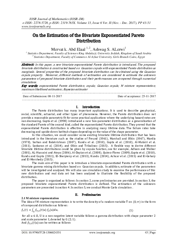 (PDF) On the Estimation of the Bivariate Exponentiated Pareto Distribution