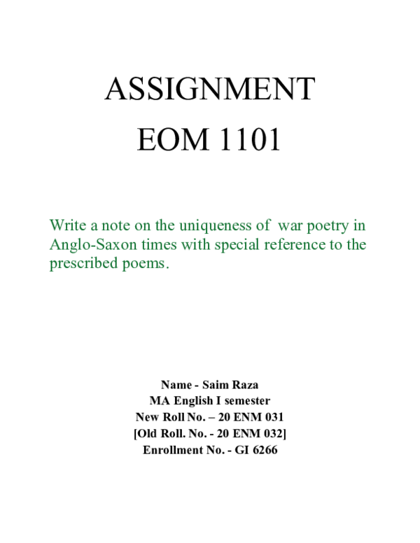 (DOC) Assignment I SR EOM 1101 SAIM RAZA