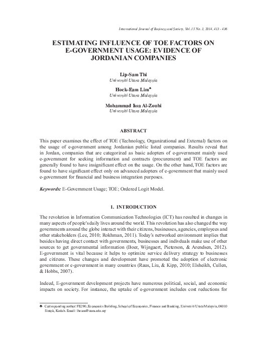 (PDF) Estimating Influence of Toe Factors on E-Government Usage ...