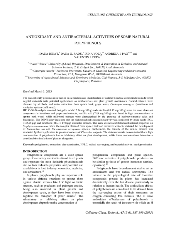 (PDF) Antioxidant and Antibacterial Activities of Some Natural Polyphenols