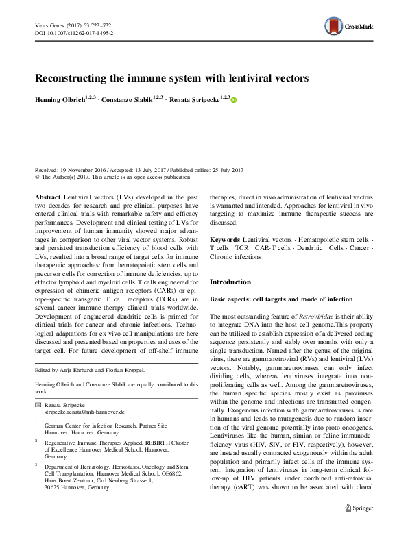 (PDF) Reconstructing the immune system with lentiviral vectors