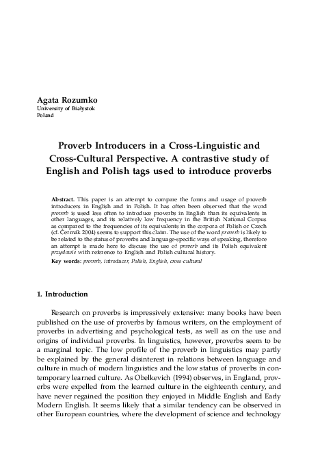(PDF) Proverb Introducers in a Cross-Linguistic and