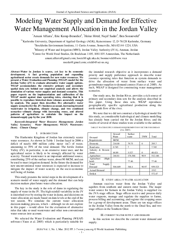 (PDF) Modeling Water Supply and Demand for Effective Water Management ...
