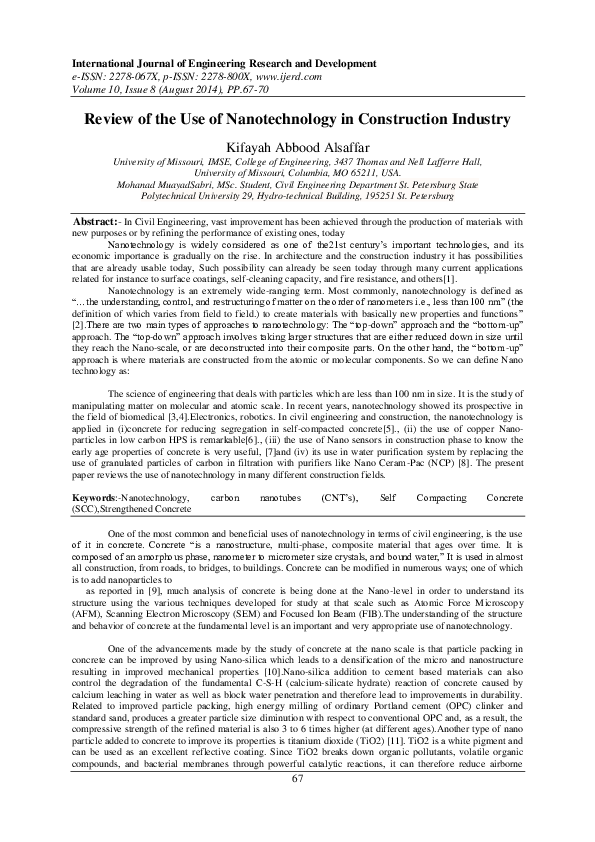 (PDF) Review of the Use of Nanotechnology in Construction Industry