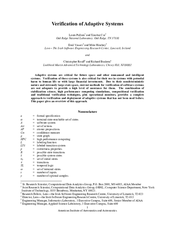 (PDF) 1 Verification of Adaptive Systems