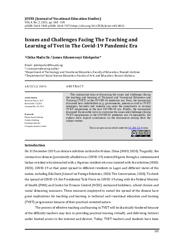 (PDF) Issues and Challenges Facing The Teaching and Learning of Tvet in ...