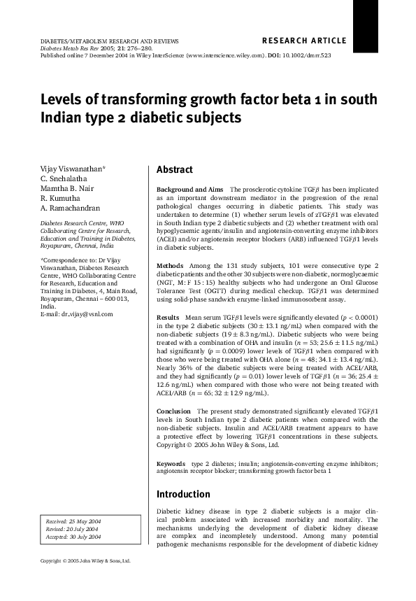 (PDF) Levels of transforming growth factor beta 1 in south Indian type ...