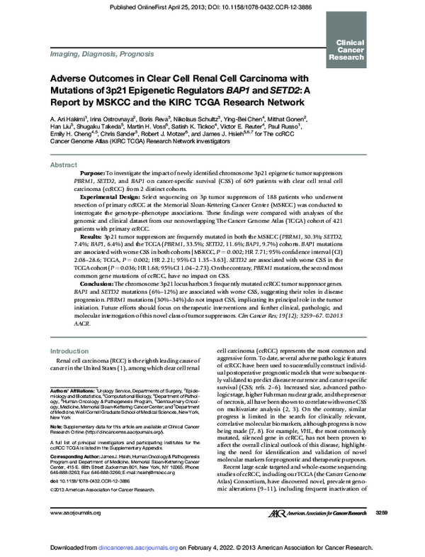 (PDF) Adverse Outcomes in Clear Cell Renal Cell Carcinoma with ...