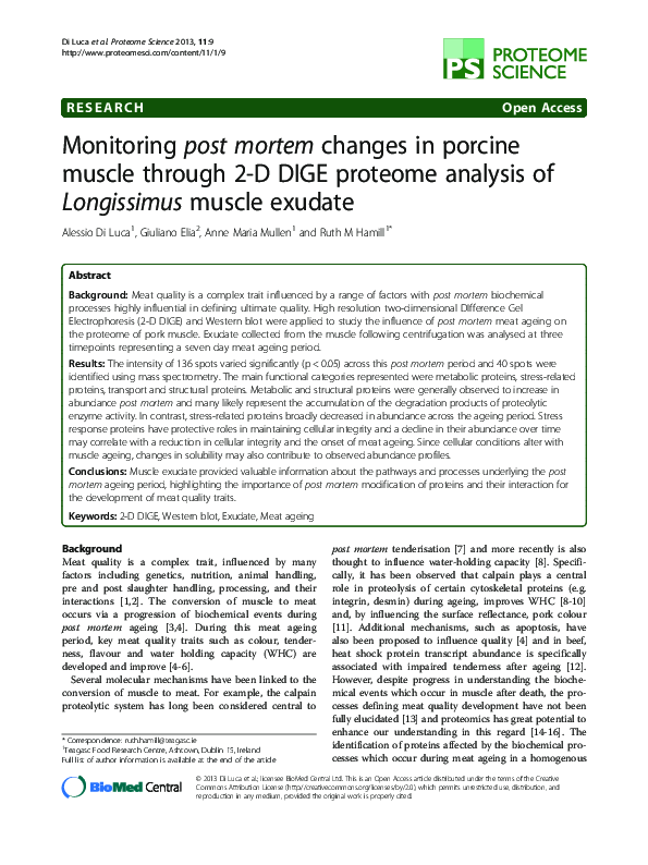 (PDF) Monitoring post mortem changes in porcine muscle through 2-D DIGE ...