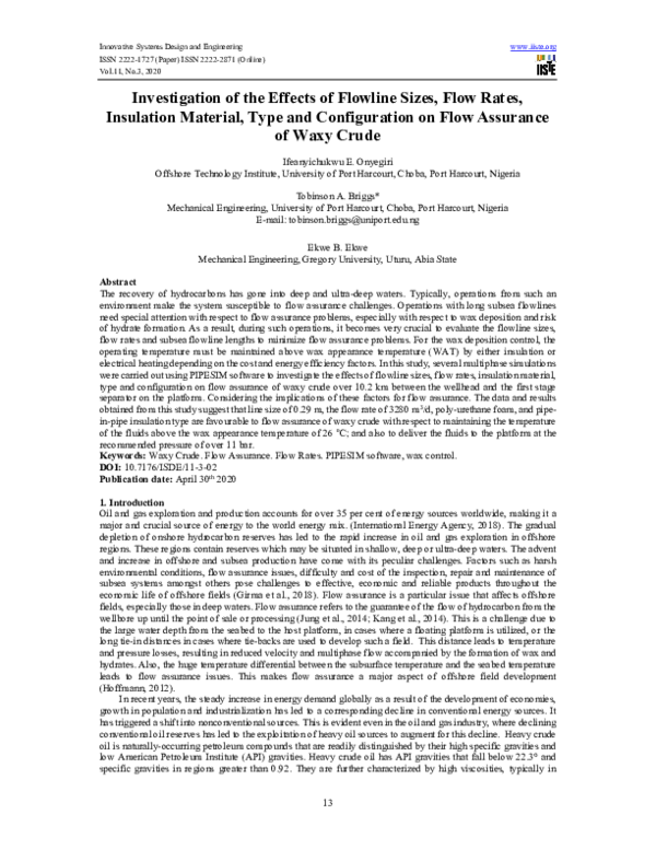 (PDF) Investigation of the Effects of Flowline Sizes, Flow Rates ...