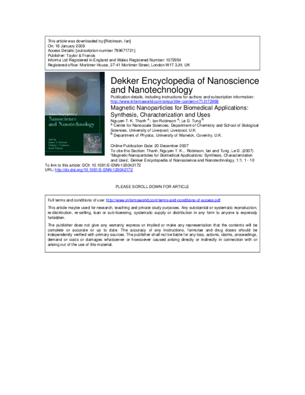 (PDF) Magnetic Nanoparticles for Biomedical Applications: Synthesis ...
