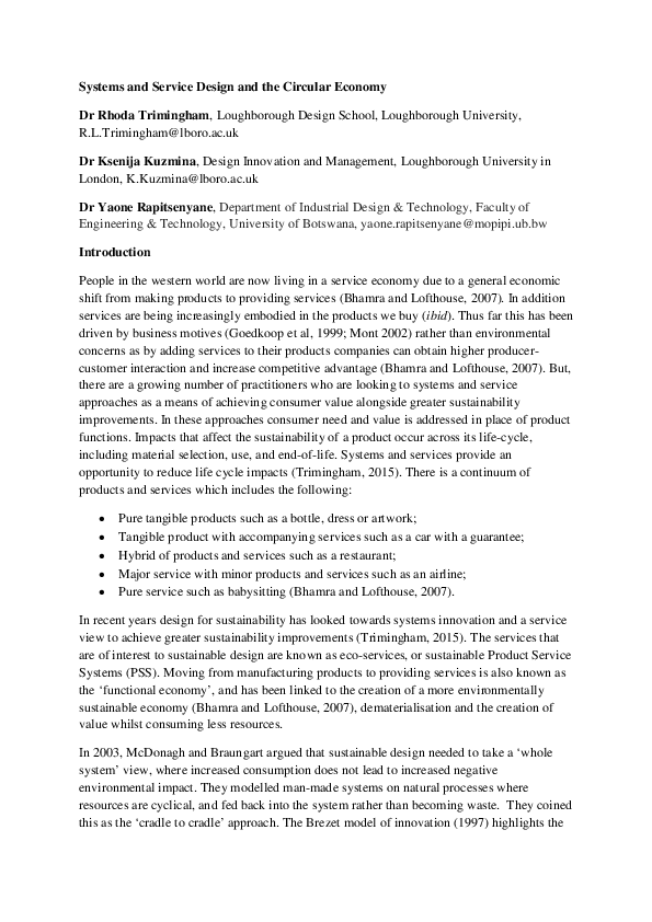 (PDF) Systems and service design and the circular economy