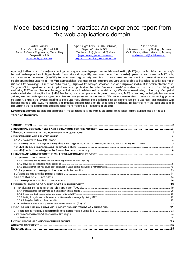 (PDF) Model-based testing in practice: An experience report from the ...