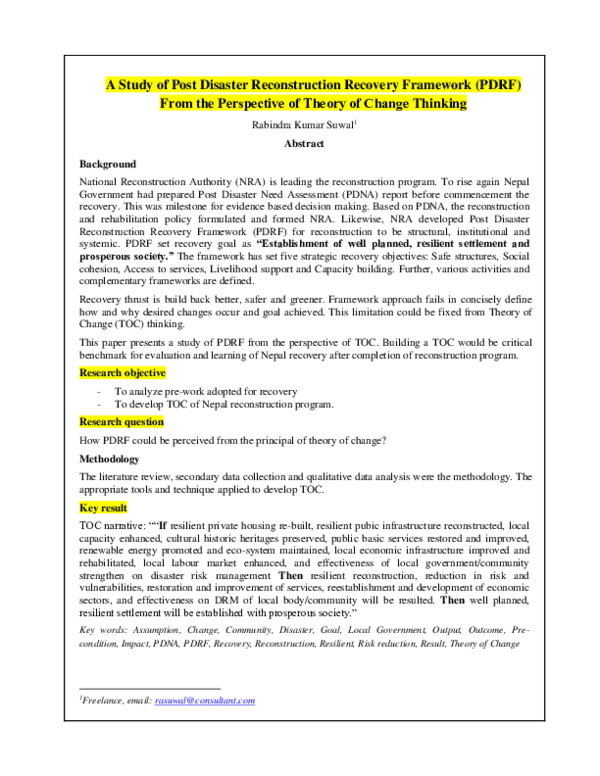 (PDF) A Study of Post Disaster Reconstruction Recovery Framework (PDRF ...