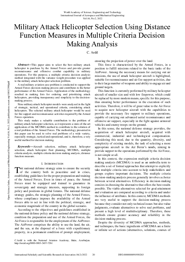 (PDF) Military attack helicopter selection using distance function ...