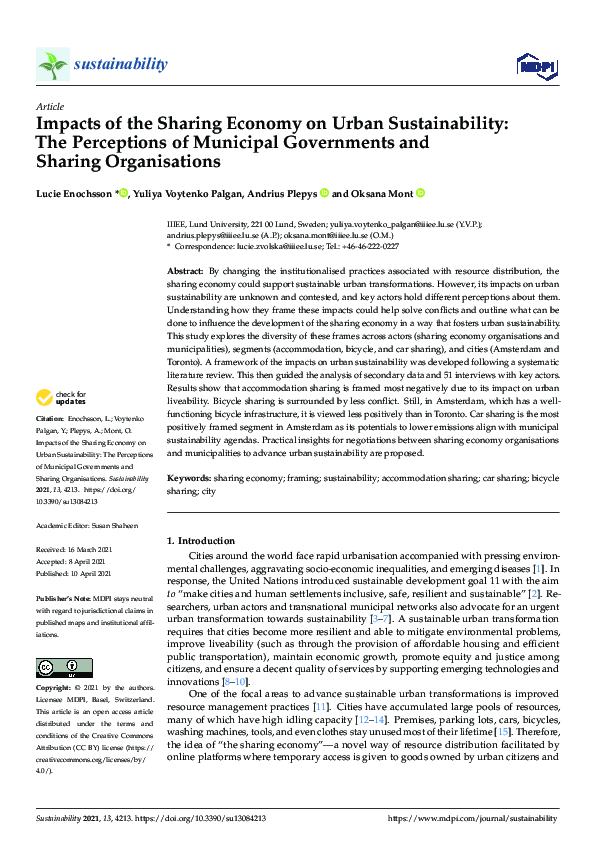 (PDF) Impacts of the Sharing Economy on Urban Sustainability: The ...