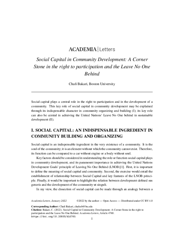 (PDF) Social Capital in Community Development: A Corner Stone in the ...