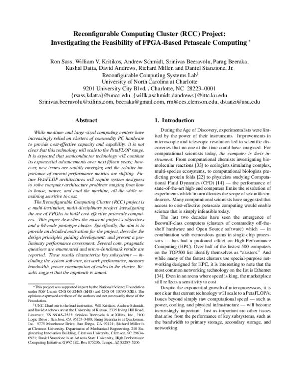 (PDF) Reconfigurable computing cluster(rcc) project:investigating the ...