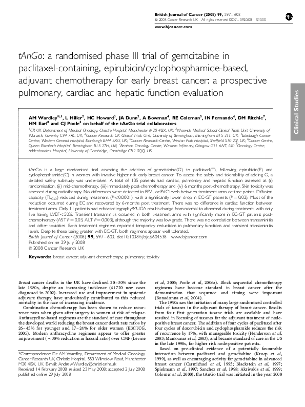 (PDF) tAnGo: a randomised phase III trial of gemcitabine in paclitaxel ...