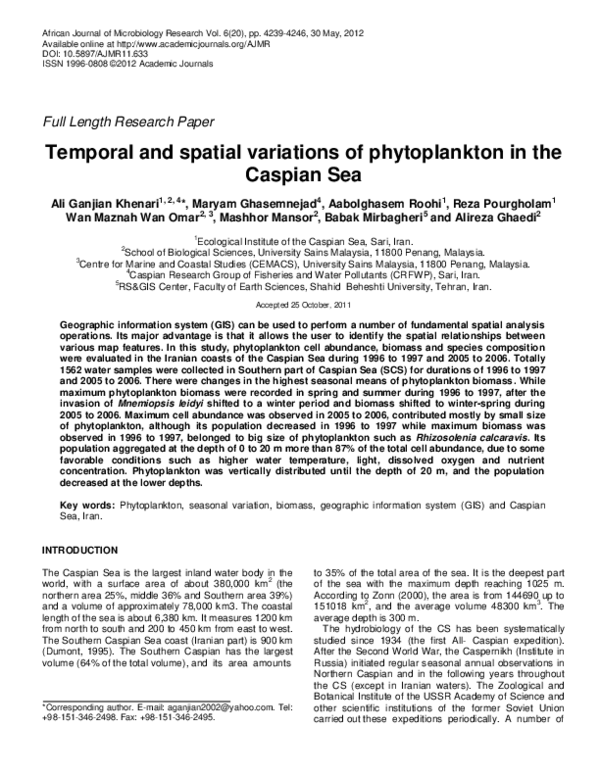 (PDF) Temporal and spatial variations of phytoplankton in the