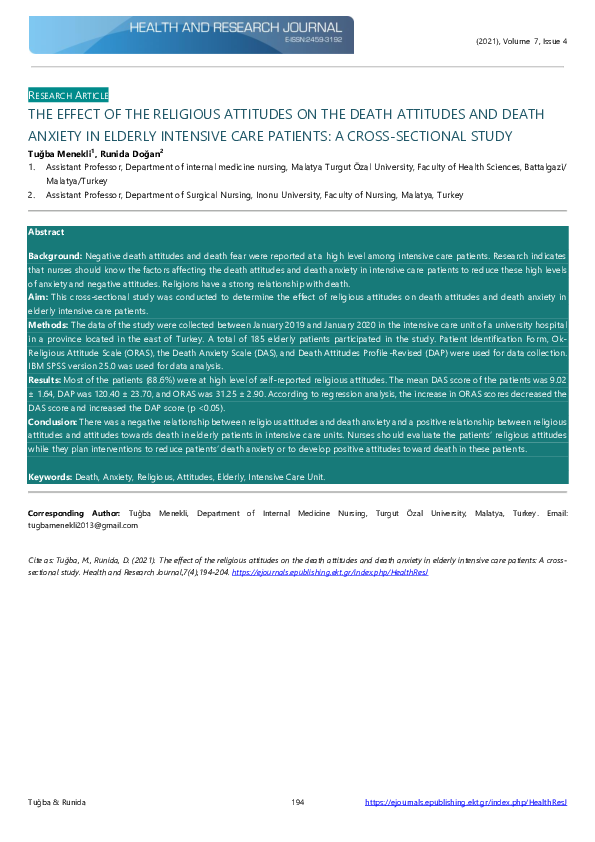 (PDF) The Effect of the Religious Attitudes on the Death Attitudes and ...