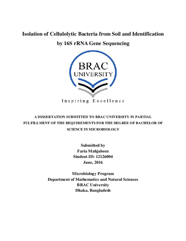 Isolation of cellulolytic bacteria from soil and identification by 16S ...