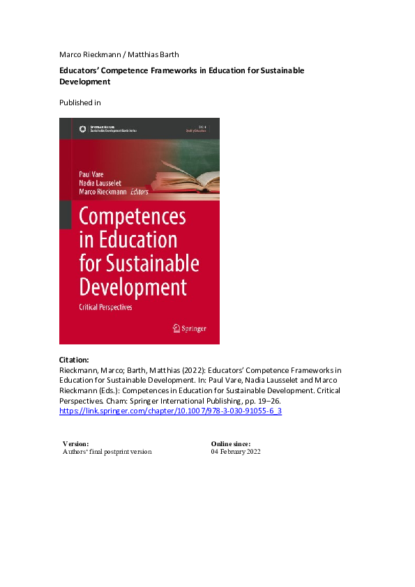 (PDF) Educators' Competence Frameworks in Education for Sustainable ...