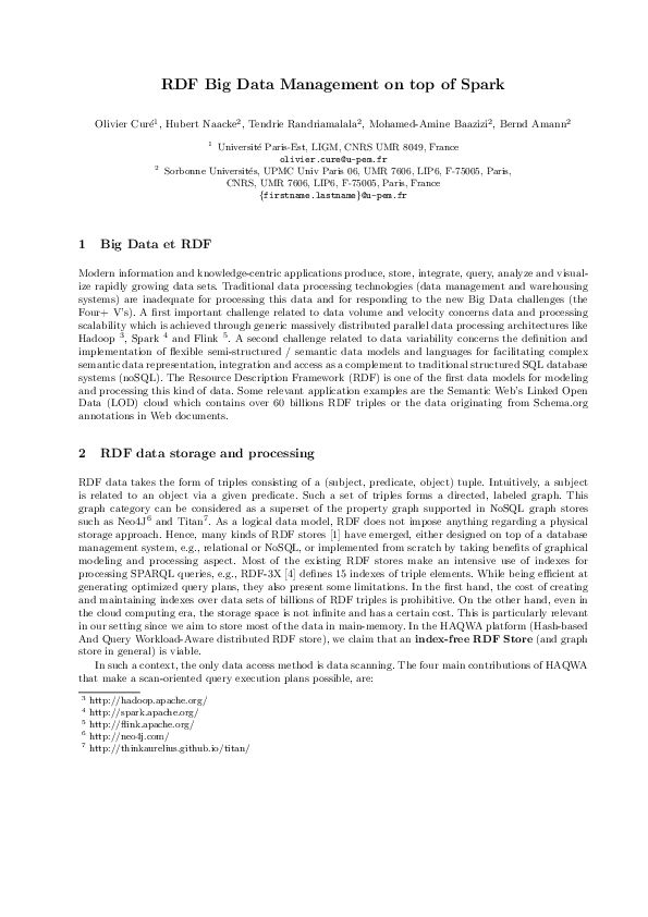 (PDF) RDF Big Data Management on top of Spark