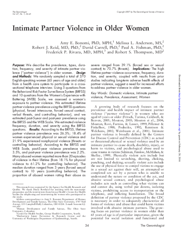 (PDF) Intimate Partner Violence in Older Women
