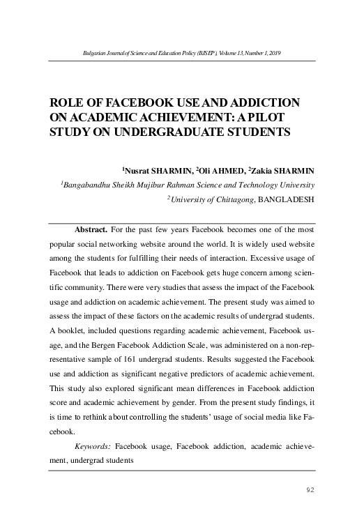 (PDF) Role of Facebook Use and Addiction on Academic Achievement: A ...