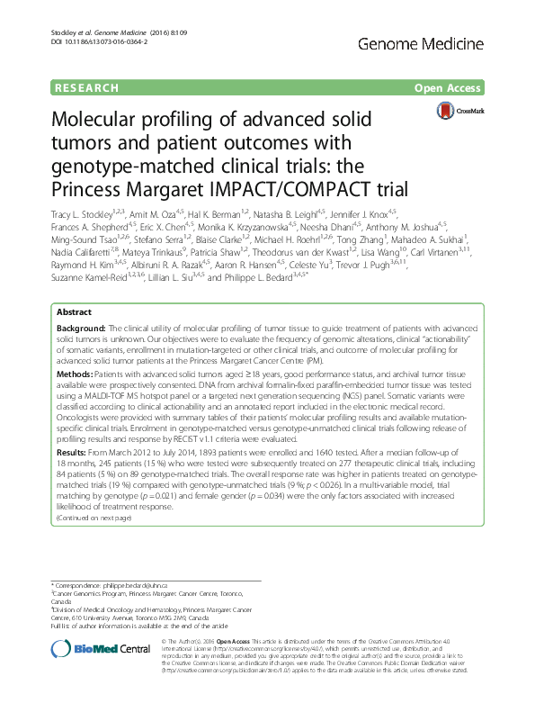 (PDF) Molecular profiling of advanced solid tumors and patient outcomes ...