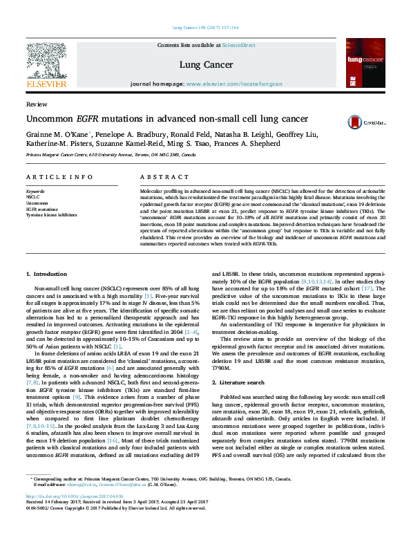 (PDF) Uncommon EGFR mutations in advanced non-small cell lung cancer