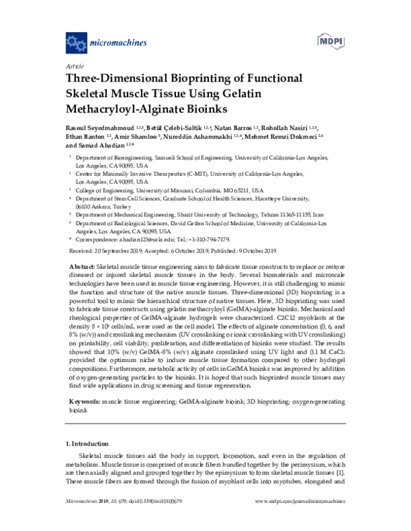(PDF) Three-Dimensional Bioprinting of Functional Skeletal Muscle ...